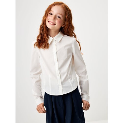 Купить Школьная блуза Sela, размер 122, белый
Укороченная белая блузка для девочки из ш...