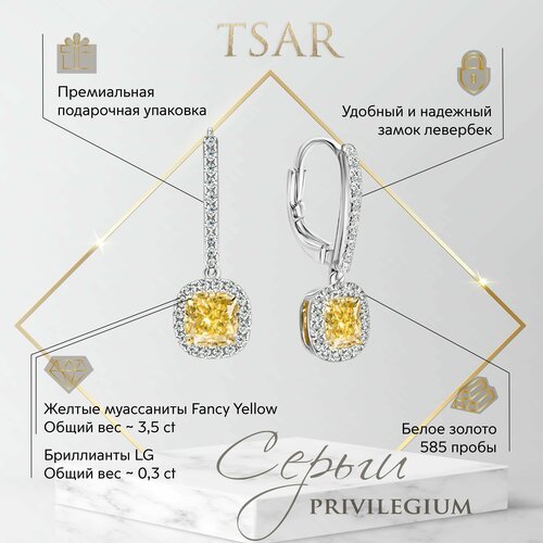 Купить Серьги Tsar, белое золото, 585 проба, родирование, муассанит, белый, золотой
Pri...