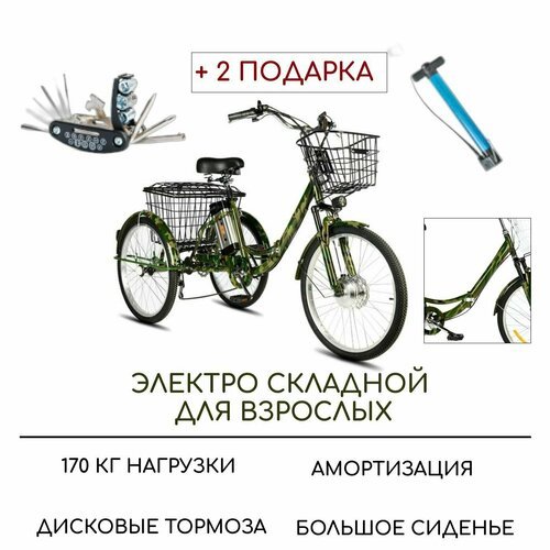 Купить Электровелосипед трехколесный для взрослых РВЗ "Чемпион" (складной), хаки
Рама,...