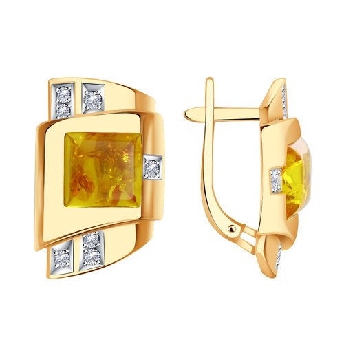 Купить Серьги Diamant online, золото, 585 проба, янтарь, фианит, желтый
<p>В нашем инте...