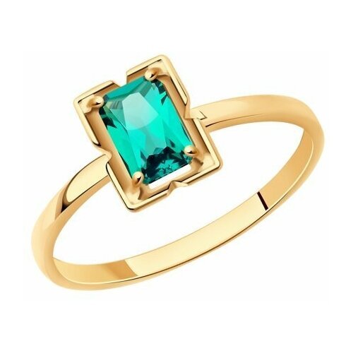 Купить Кольцо Diamant online, золото, 585 проба, изумруд синтетический, размер 17.5, зе...