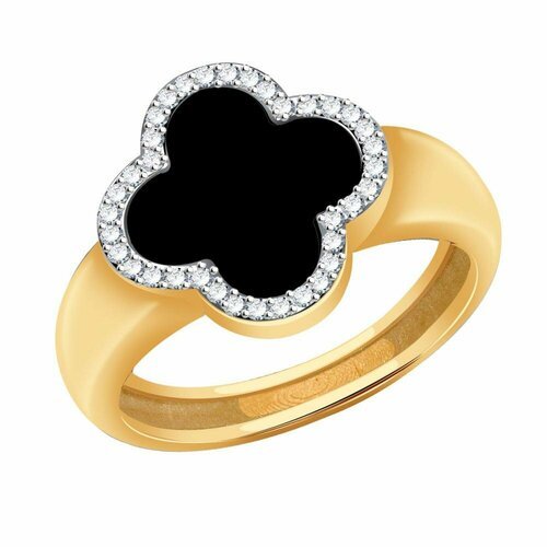 Купить Кольцо Diamant online, золото, 585 проба, оникс, фианит, размер 16.5, черный
<p>...