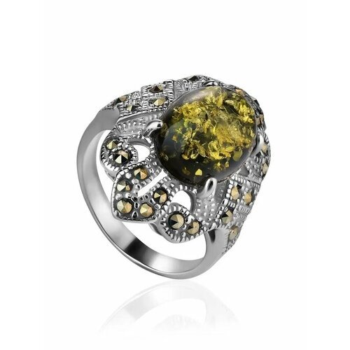 Купить Кольцо, янтарь, безразмерное, зеленый, серебряный
Роскошное объёмное кольцо «Эйф...
