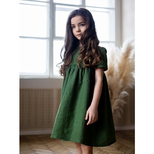 Купить Сарафан, размер 122, хаки, зеленый
Льняное платье для девочки с коротким рукавом...