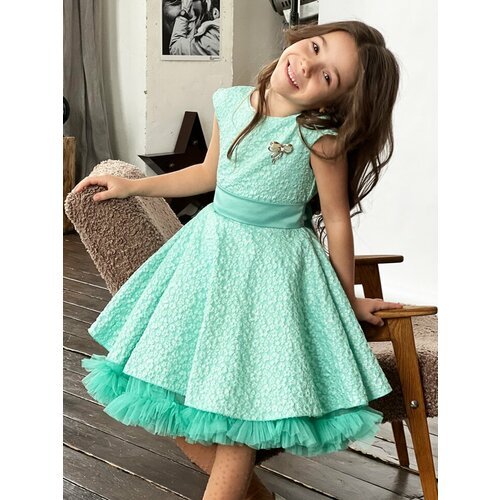 Купить Платье Бушон, размер 128-134, бирюзовый
Платье для девочки праздничное бушон ST3...
