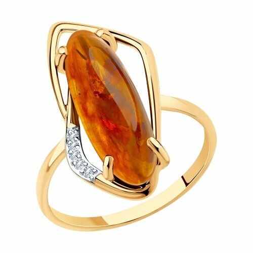 Купить Кольцо Diamant online, золото, 585 проба, янтарь, фианит, размер 18, желтый
<p>В...