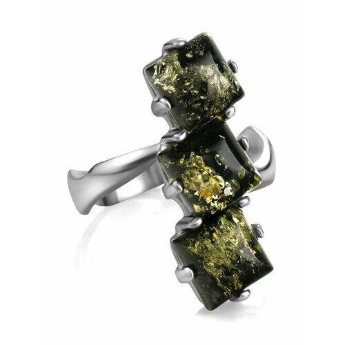 Купить Кольцо, янтарь, безразмерное, зеленый, серебряный
кольцо «Зигзаг», украшенное на...
