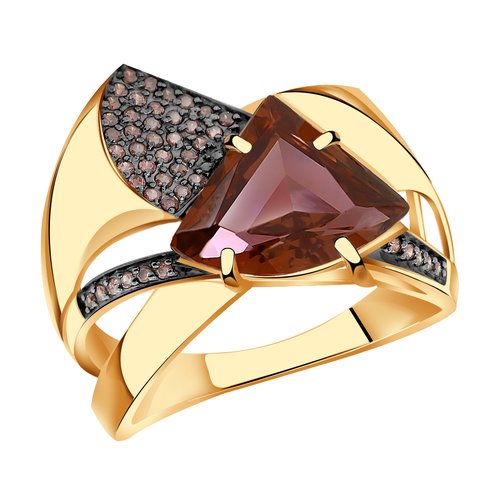 Купить Кольцо Diamant online, золото, 585 проба, фианит, родолит, размер 20, розовый
<p...