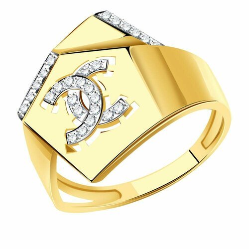 Купить Кольцо Diamant online, желтое золото, 585 проба, фианит, размер 18, прозрачный
<...