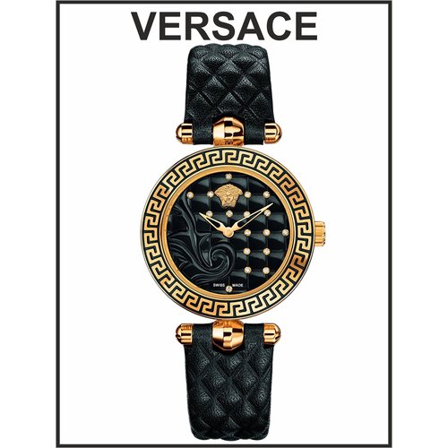 Купить Наручные часы Versace Женские наручные часы Versace черные кожаные кварцевые ори...