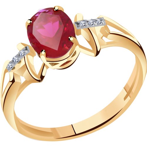 Купить Кольцо Diamant online, золото, 585 проба, фианит, корунд, размер 17.5, красный
<...