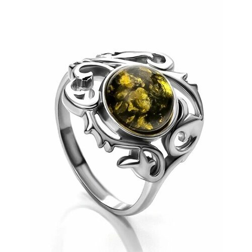Купить Кольцо, янтарь, безразмерное, зеленый, серебряный
Ажурное кольцо, украшенное нат...