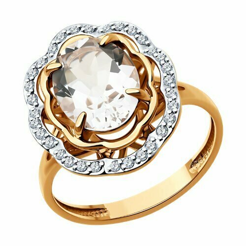 Купить Кольцо Diamant online, золото, 585 проба, фианит, горный хрусталь, размер 19.5,...