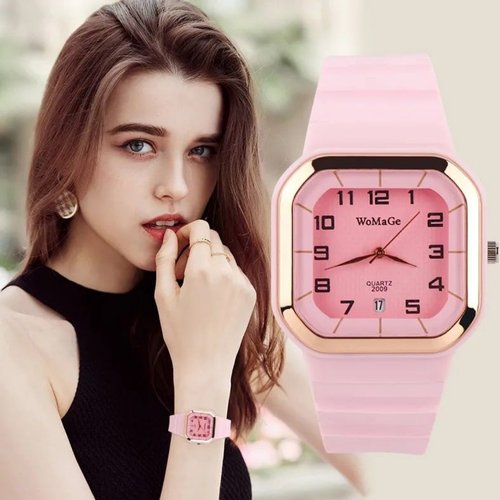 Купить Наручные часы Часы женские наручные WMG кварцевые с силиконовым ремешком /Pink/,...
