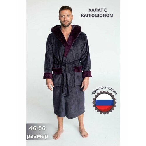 Купить Халат , размер 3XL, серый, бордовый
Классический банный халат мужской с приспуще...