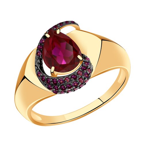 Купить Кольцо Diamant online, золото, 585 проба, фианит, корунд, размер 19, розовый, кр...