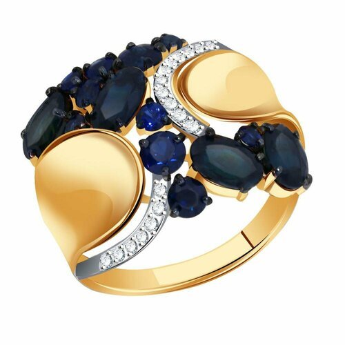 Купить Кольцо Diamant online, красное золото, 585 проба, сапфир, размер 18.5, темно-син...