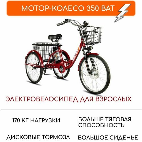 Купить Электровелосипед трехколесные для взрослых РВЗ "Чемпион", 350 12, 24", красный
Н...