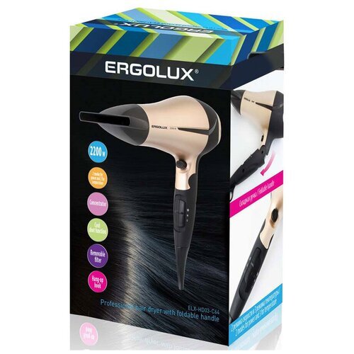 Купить Фен для волос Ergolux ELX-HDO3-C64
Профессиональная модель, 2200 Ватт, 220-240В,...