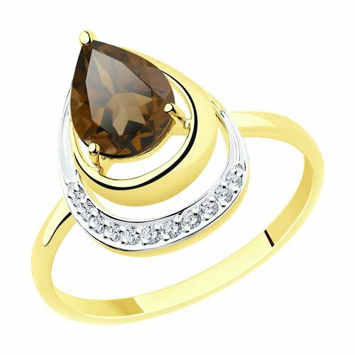 Купить Кольцо Diamant, желтое золото, 585 проба, раухтопаз, фианит, размер 17.5
Кольцо...