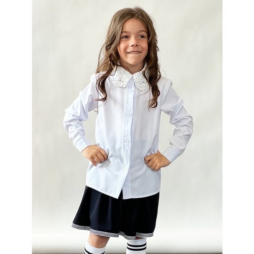 Купить Школьная блуза Бушон, размер 140, белый
Блузка для девочек школьная бушон, модел...