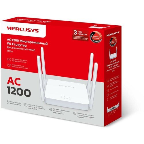 Купить Wi-Fi роутер Mercusys MR30 AC1200
Wi-Fi-роутер Mercusys MR30 (AC1200) оборудован...