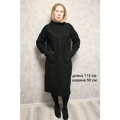 Купить Платье размер 48/52, черный
<br>Теплое вязаное платье-свитер прямого кроя с вывя...