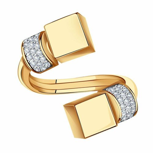 Купить Перстень Diamant online, красное золото, 585 проба, фианит, размер 19, золотисты...