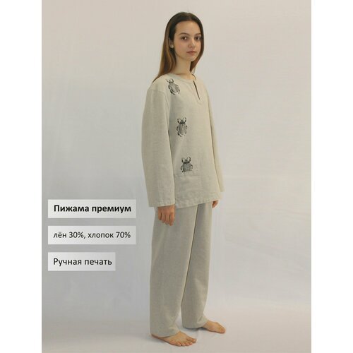 Купить Пижама , размер Российский, бежевый
Пижама лён-хлопок, удобная и свободная модел...