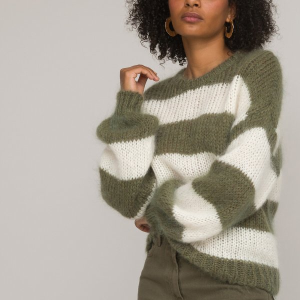 Купить Пуловер с круглым вырезом в полоску из смешанного мохера S зеленый
Пуловер свобо...