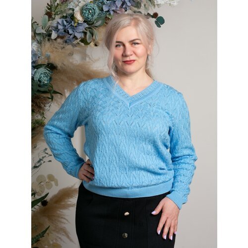Купить Джемпер Rovental, размер 56-58, голубой
Женский вязаный летний ажурный свитер V-...