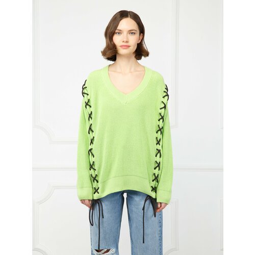 Купить Пуловер ELEGANZZA, размер M, черный, зеленый
Пуловер рельефной вязки оверсайз с...
