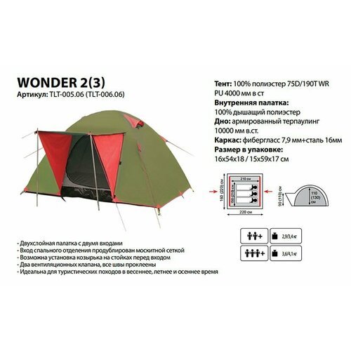 Купить Палатка Wonder 2
Палатка туристическая Tramp Lite Wonder 2 зелёный<br><br>Турист...