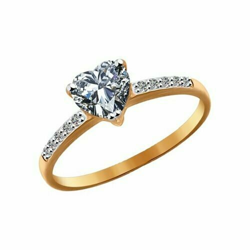 Купить Кольцо помолвочное Diamant online, золото, 585 проба, фианит, размер 19, бесцвет...