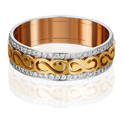 Купить Кольцо обручальное PLATINA, красное, комбинированное золото, 585 проба, фианит,...