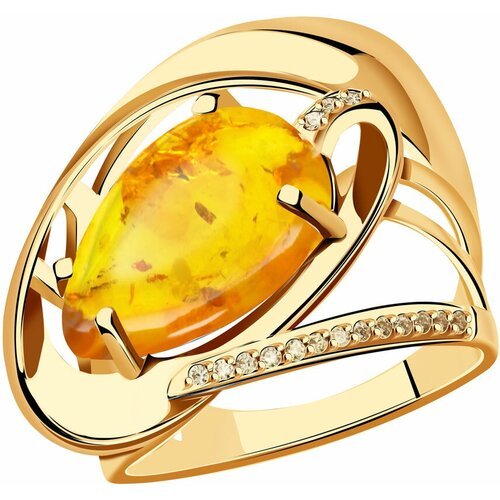 Купить Кольцо Diamant online, золото, 585 проба, фианит, янтарь, размер 18.5
Золотое ко...