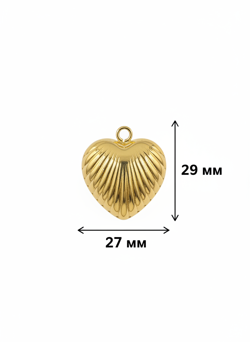 Подвеска объемное сердце gold big — фото 2