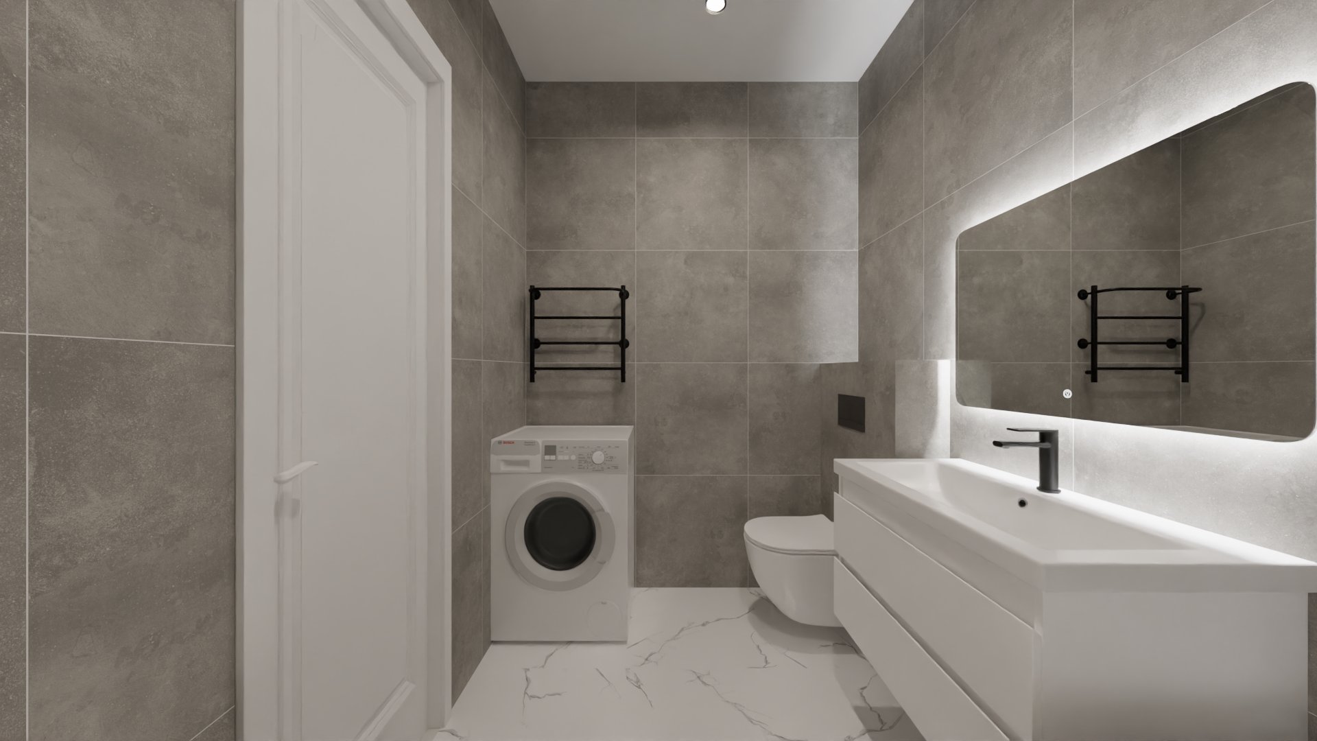 Дизайн ванной комнаты в холодных серых тонах