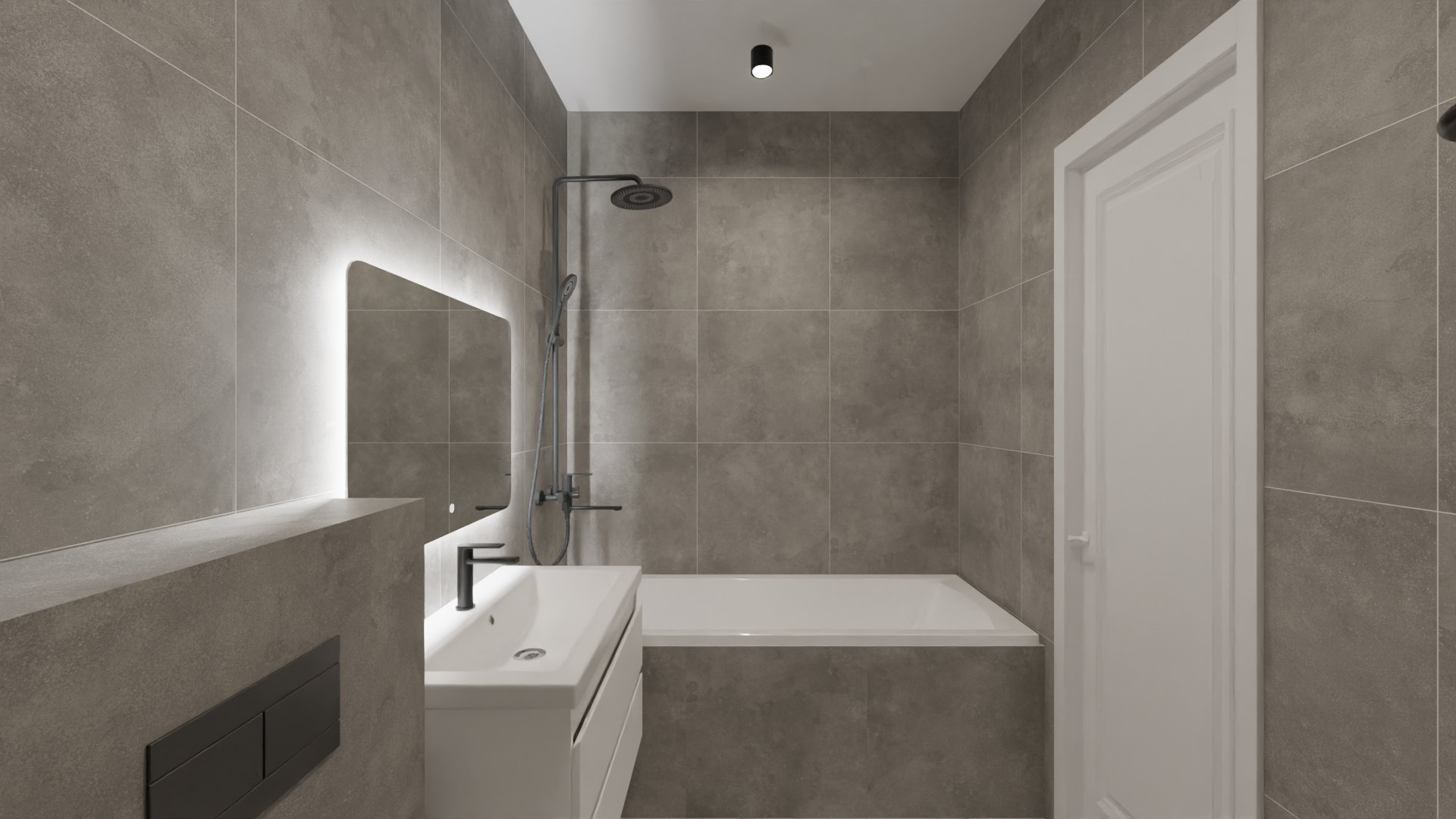 Дизайн ванной комнаты в холодных серых тонах 1