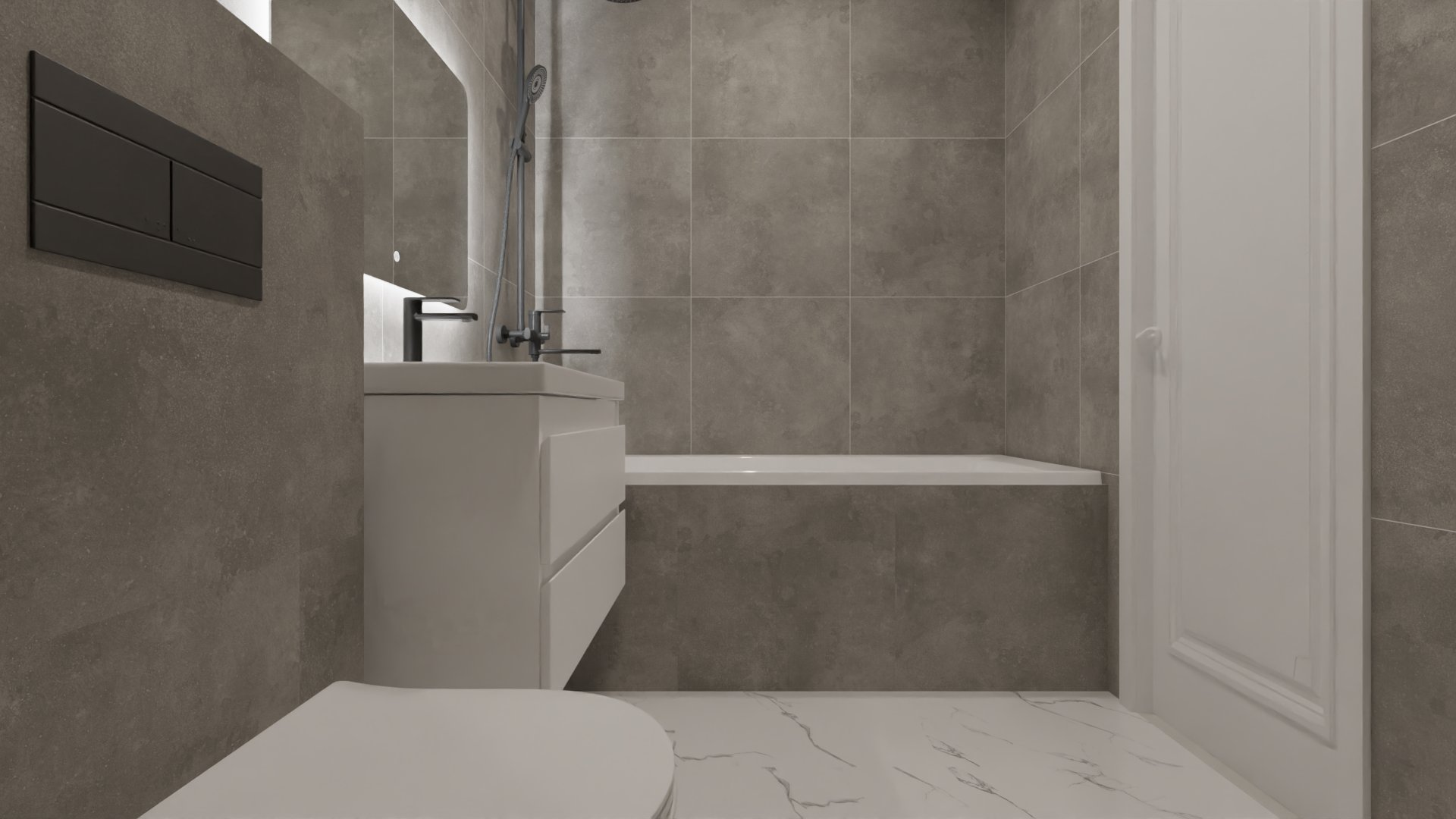 Дизайн ванной комнаты в холодных серых тонах 2