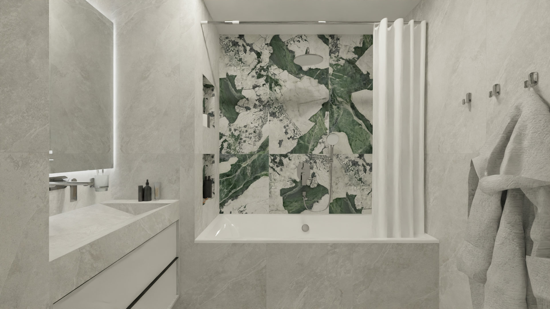 Ванная комната с изумрудными акцентами в отделке 3