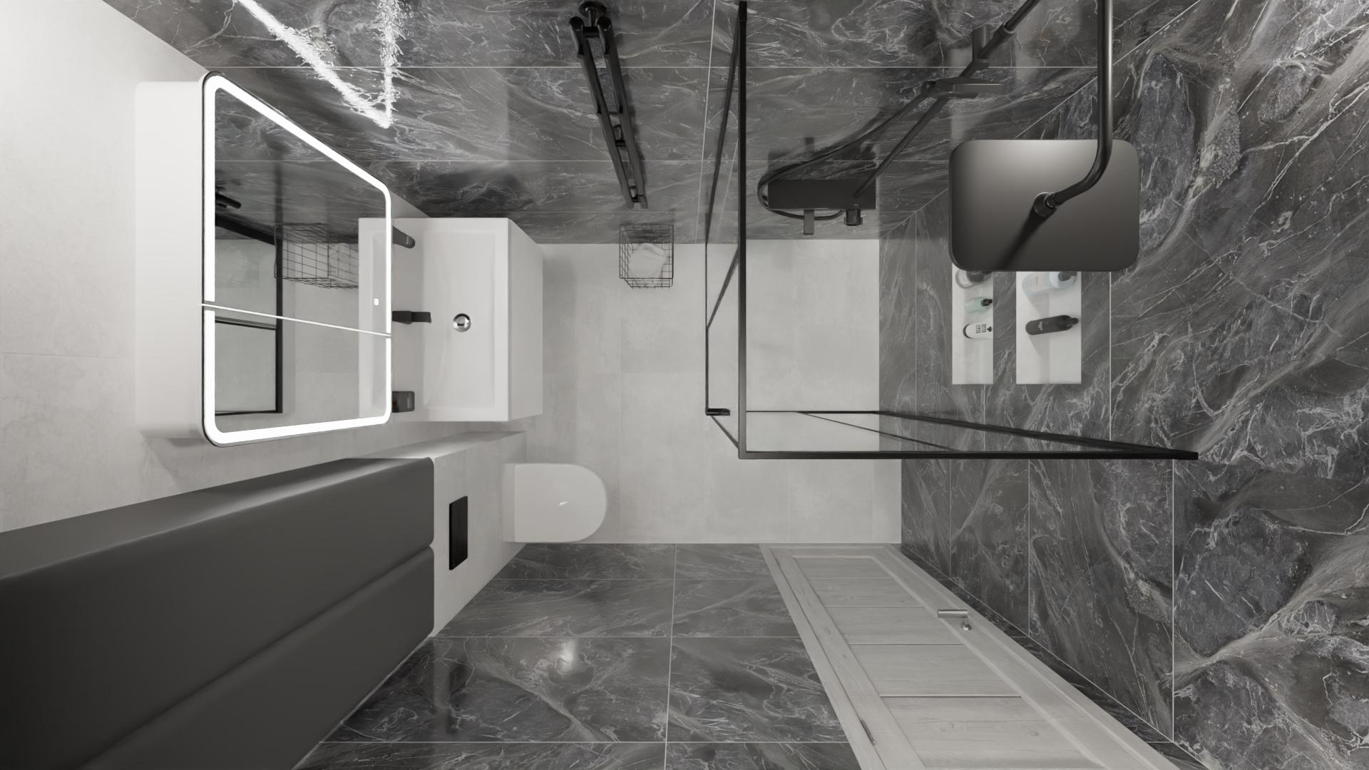 Монохромный дизайн для маленького санузла 1