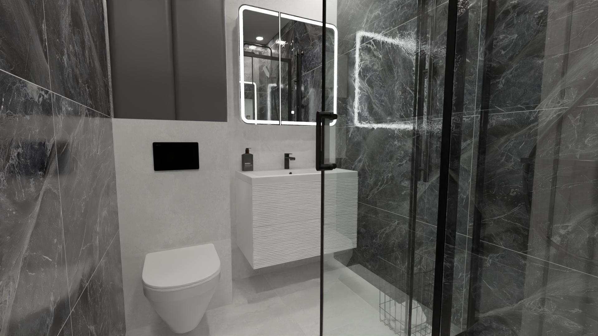 Монохромный дизайн для маленького санузла