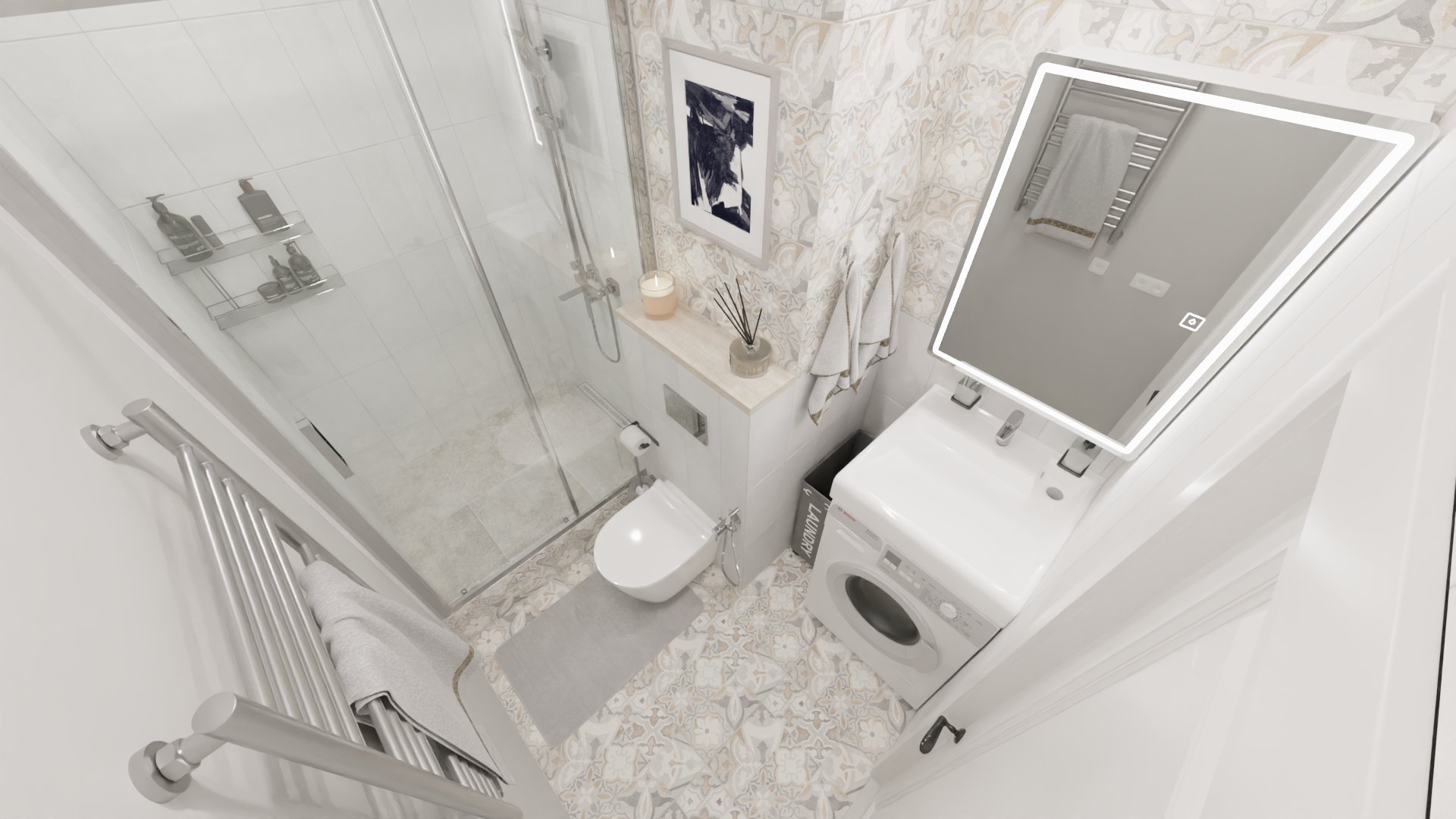 Белая ванная комната в скандинавском стиле 1 Белая ванная комната в скандинавском стиле 1