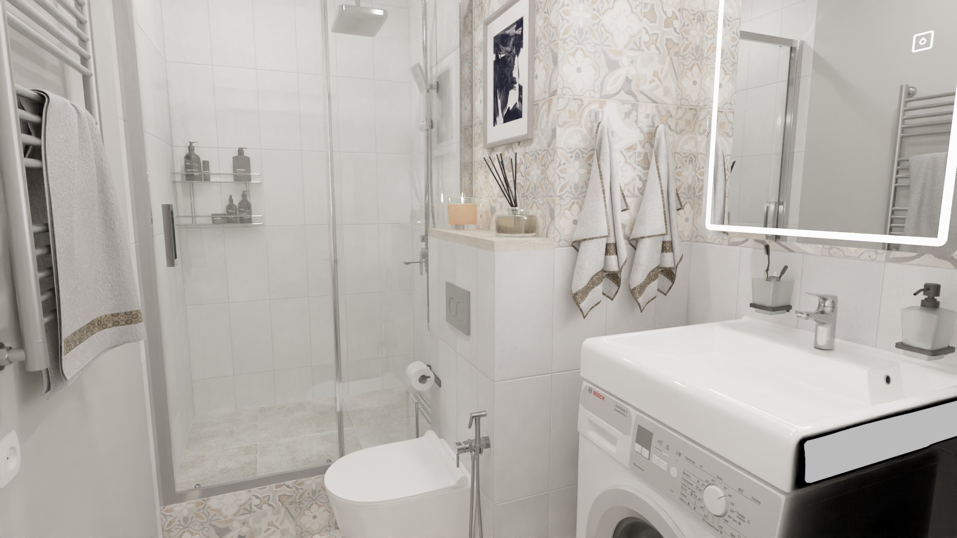 Белая ванная комната в скандинавском стиле 2 Белая ванная комната в скандинавском стиле 2