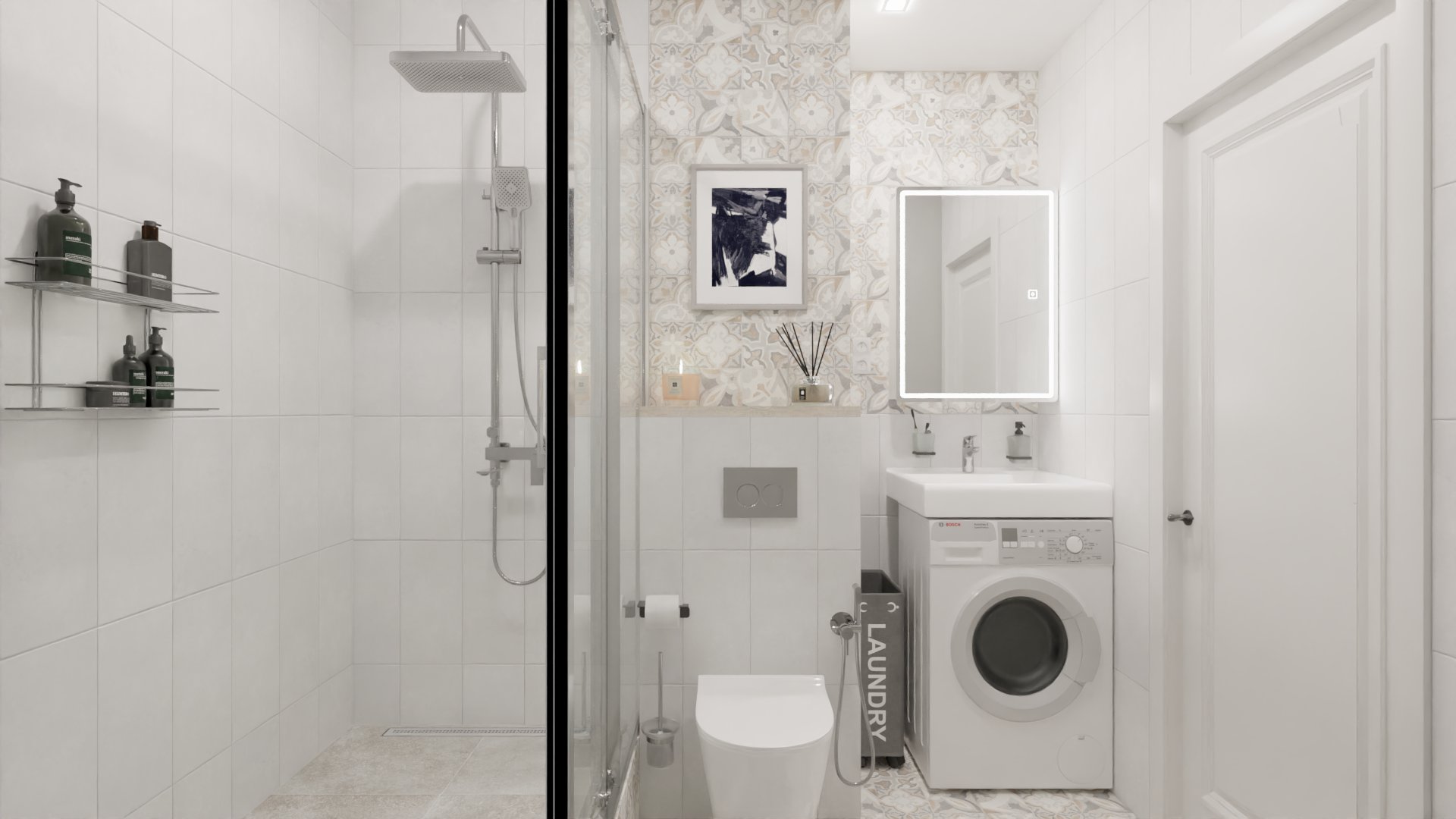 Белая ванная комната в скандинавском стиле Белая ванная комната в скандинавском стиле