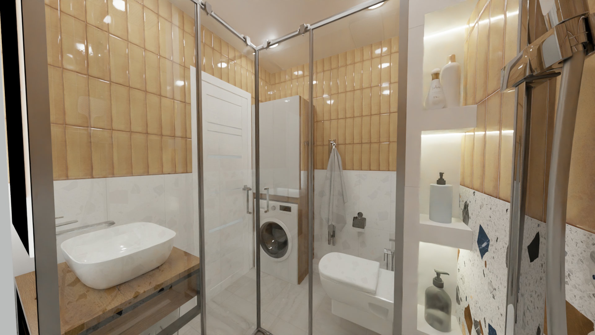 Яркая ванная комната с оранжевым акцентом 1