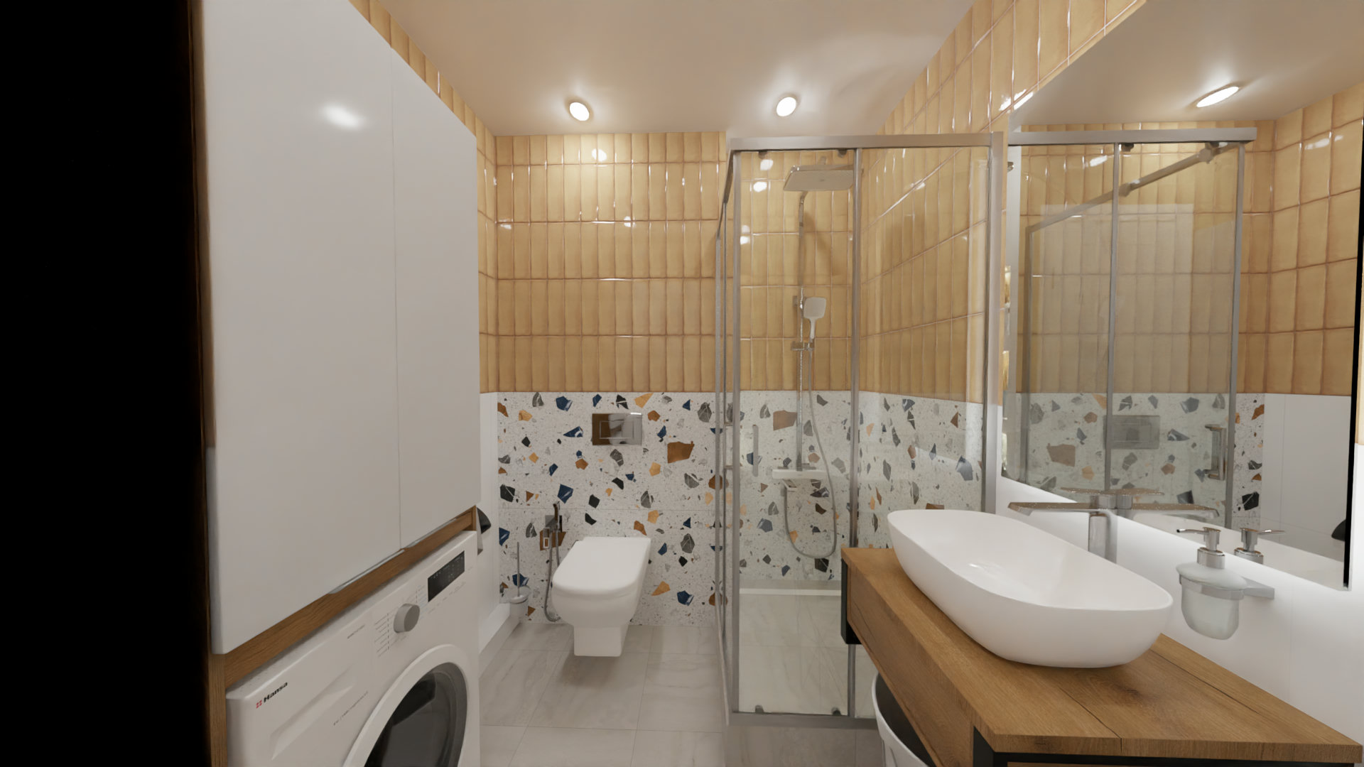 Яркая ванная комната с оранжевым акцентом 2