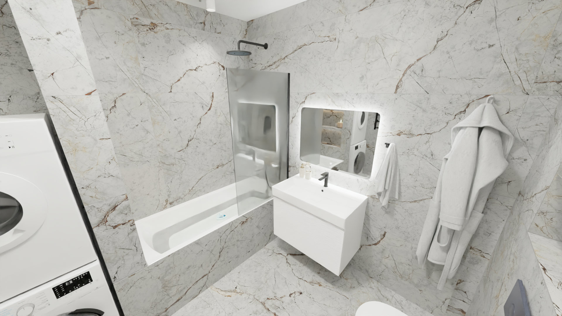 Светлая ванная комната с керамогранитом Duna Magnum 1