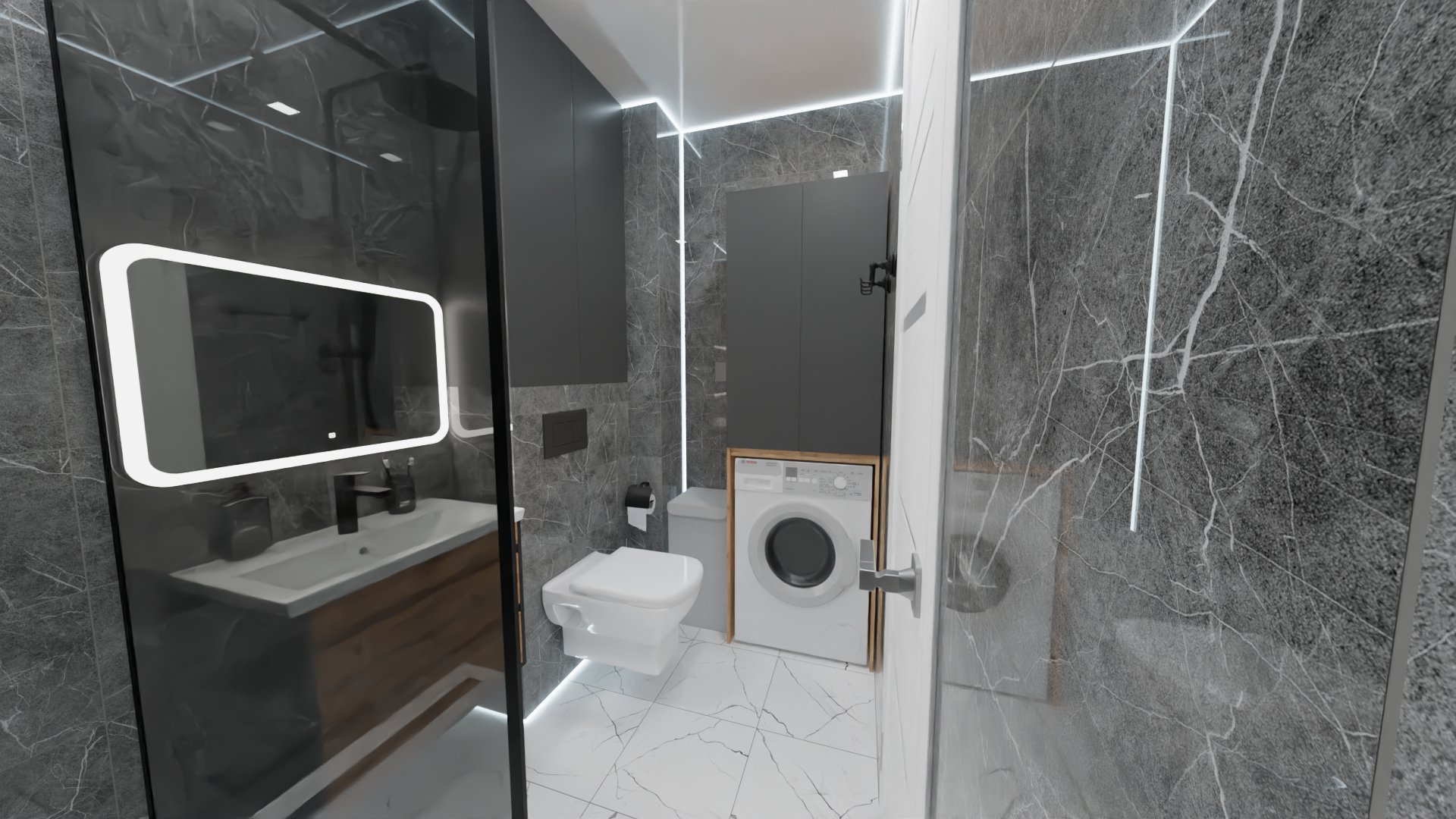 Строгий дизайн ванной в стиле лофт 3